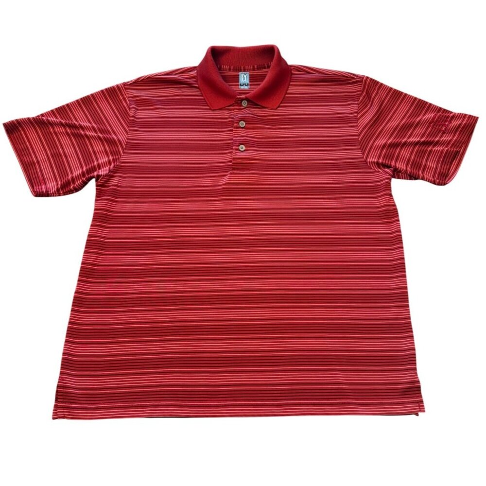 PGA Tour Mens SIze M Striped Red Polo Shirt Short Sleeve Golf Apparel